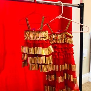 Little girl red and gold dress